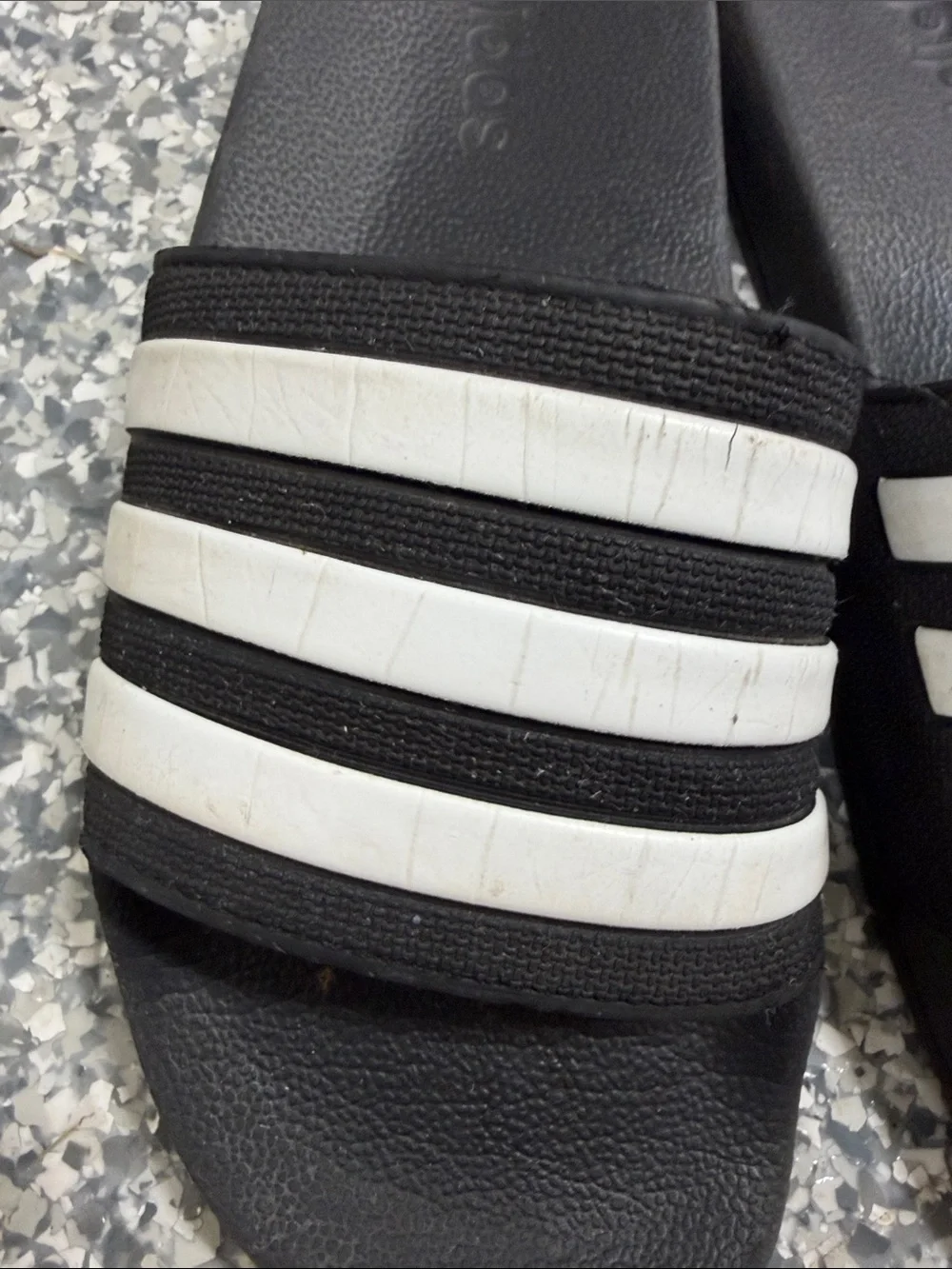 adidas Black Slides with White Three-Stripes- Boys Size 4